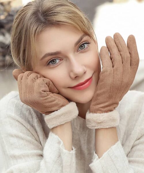Warme Skihandschuhe aus Wildleder für Damen im Herbst und Winter