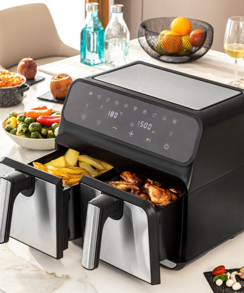 Luftfritteuse InnovaGoods Fryinn Double 8000 Schwarz 3400 W 8 L Edelstahl
