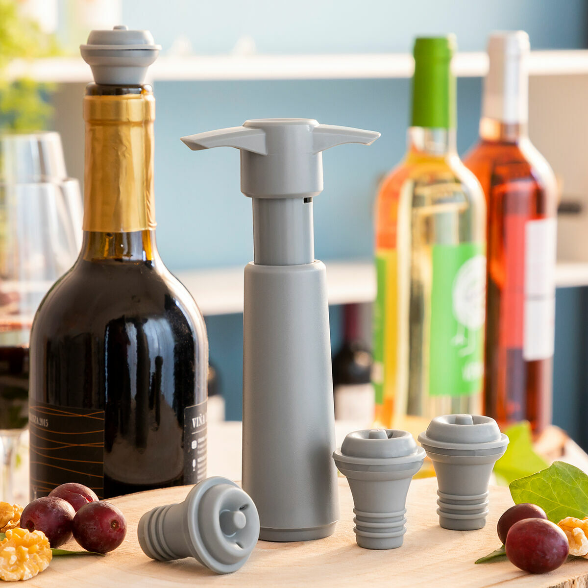Vakuumpumpe und Weinverschlüsse Winuum InnovaGoods (4 Kappen)