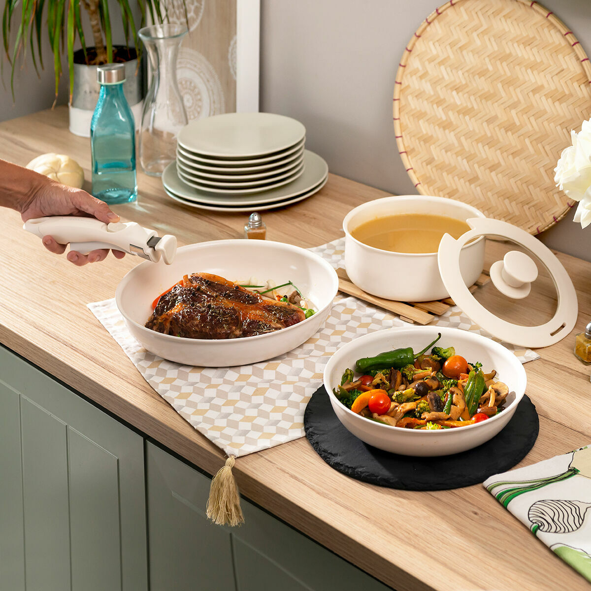 Pfannenset mit abnehmbarem Griff und Deckel Passet InnovaGoods 5-teilig