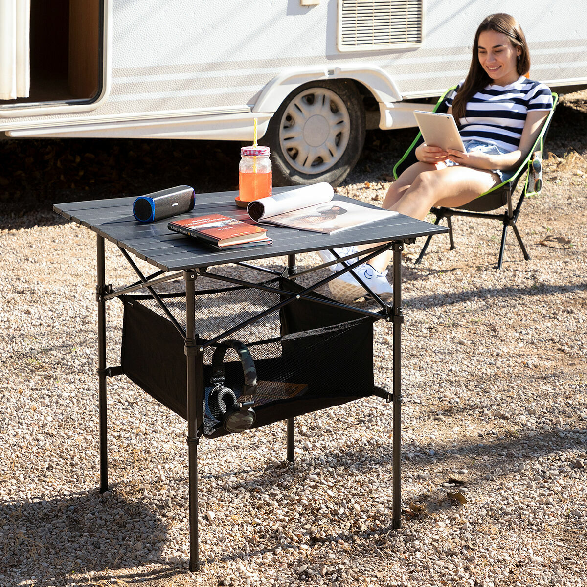 Klappbarer Campingtisch mit Korb und Abdeckung Folble InnovaGoods