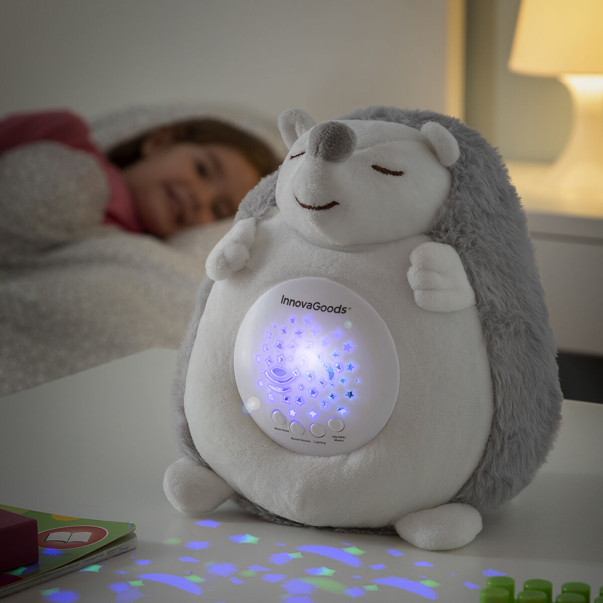 Igel-Stofftier mit weißem Rauschen und Nachtlichtprojektor Spikey InnovaGoods