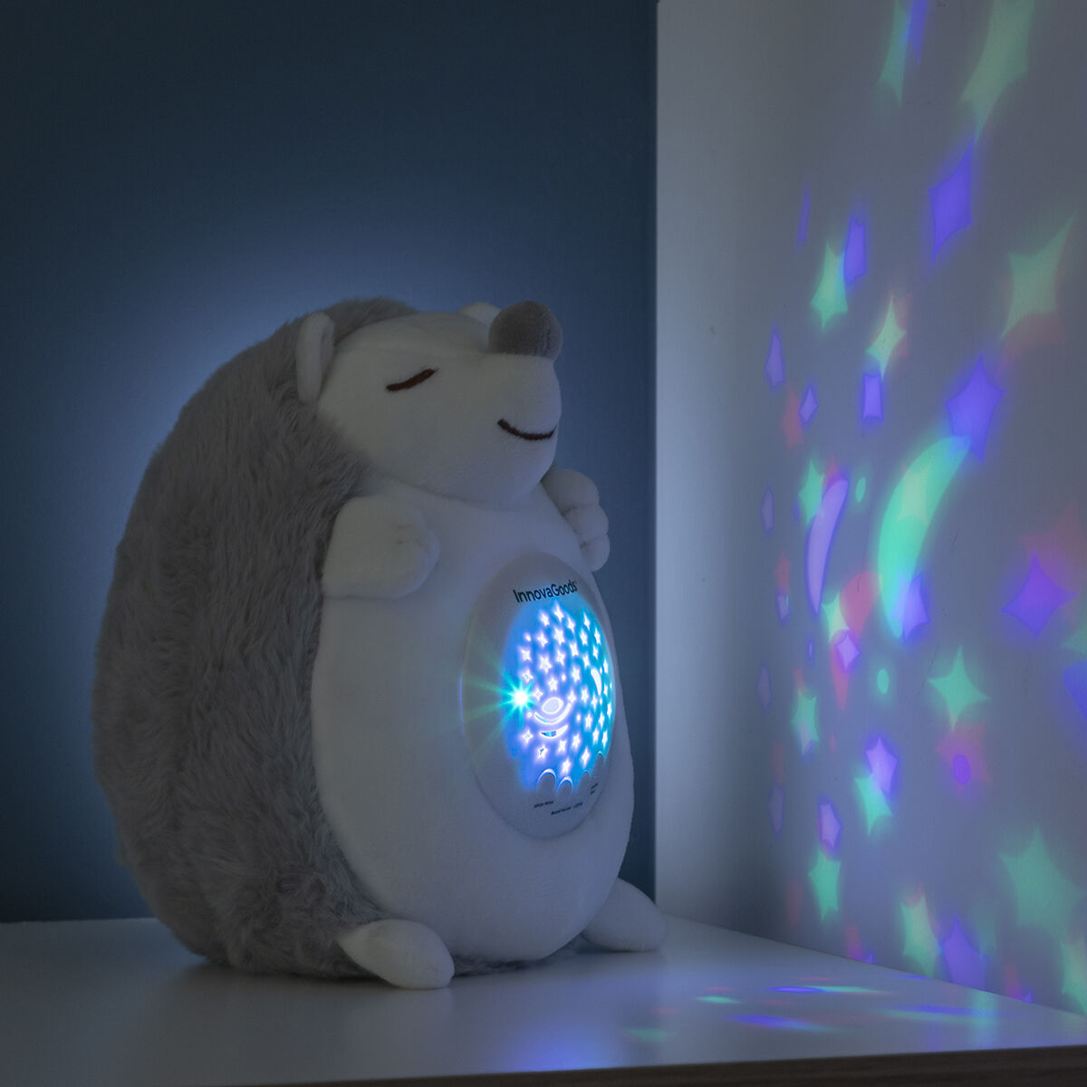 Igel-Stofftier mit weißem Rauschen und Nachtlichtprojektor Spikey InnovaGoods