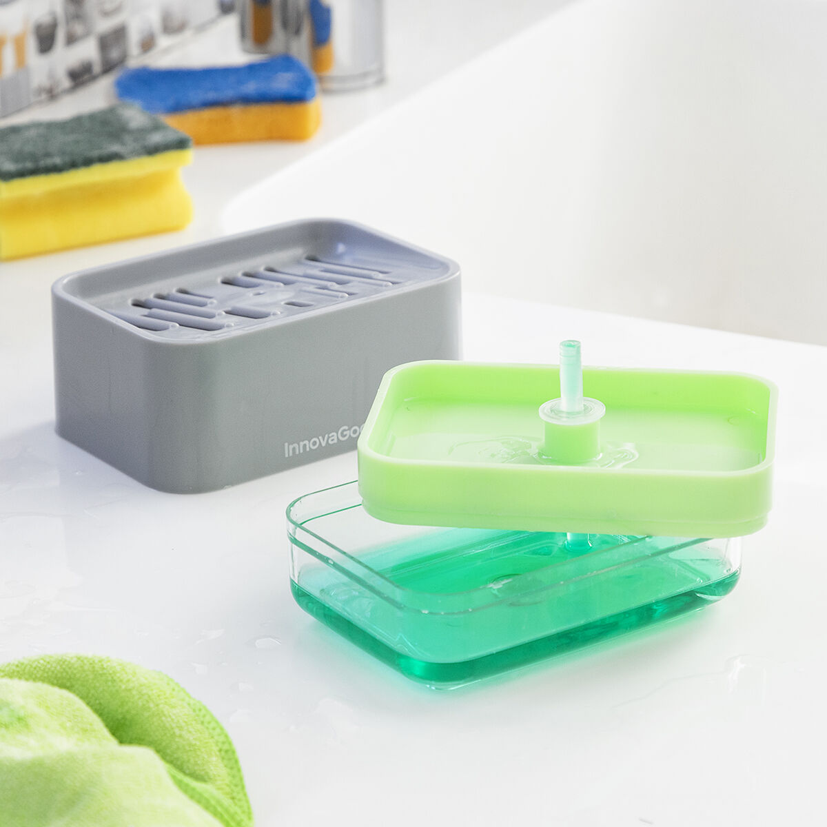 2-in-1-Seifenspender für die Küchenspüle Pushoap InnovaGoods