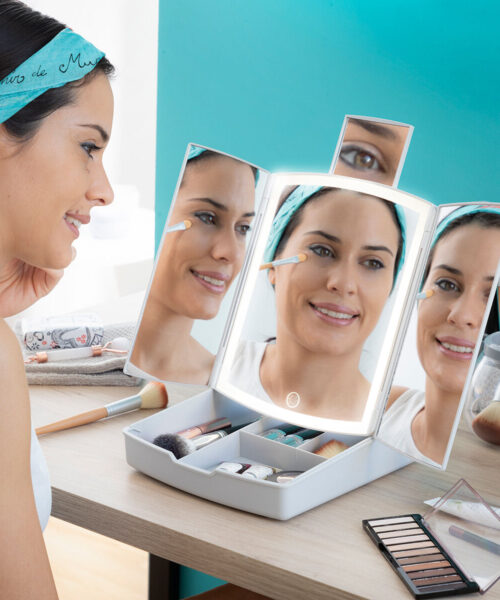 3-in-1 klappbarer LED-Spiegel mit Make-up-Organizer Panomir InnovaGoods