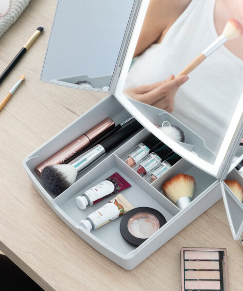 3-in-1 klappbarer LED-Spiegel mit Make-up-Organizer Panomir InnovaGoods