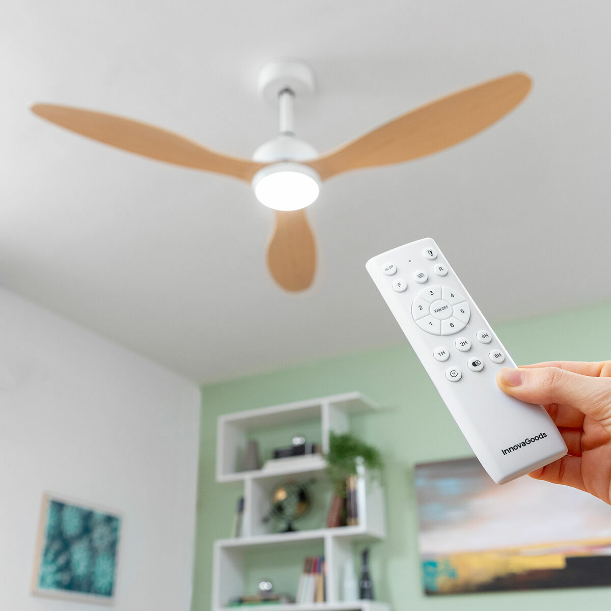 LED-Deckenventilator mit 3 ABS-Flügeln Wuled InnovaGoods Wood 36 W 52" Ø132 cm